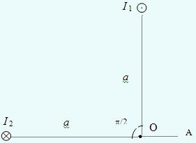 Магнитное поле создается двумя параллельными длинными проводами, по которым текут токи I1= 3 A, I2= 4 A